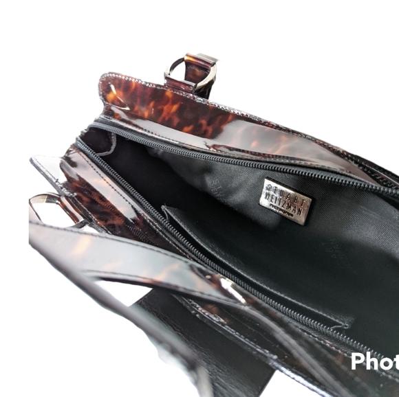 Stuart Weitzman Tortoise Brown Black Patent Leather Shoulder Bag A01 - Picture 3 of 14